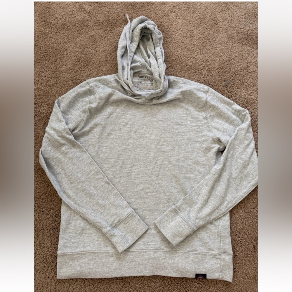 Faherty Hoodie Mens Large Gray Sunwashed Organic Cotton Pullover Sweatshirt S